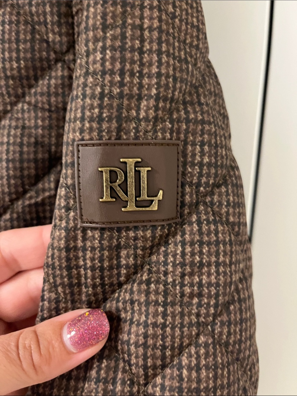 Ralph Lauren Brown Quilted Houndstooth Jacket